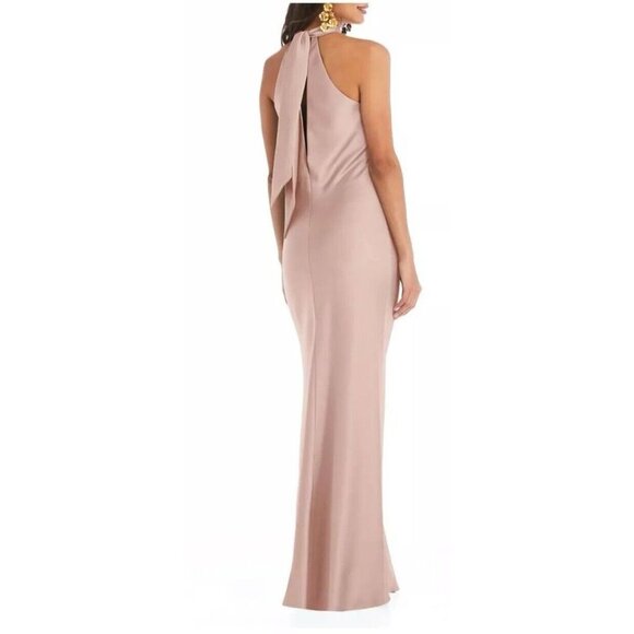 LOVELY LB025 Medium Satin Twist Halter Formal Trumpet Gown NWT $231 - Picture 2 of 8
